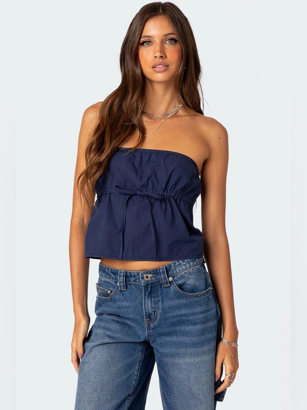 Edikted Reva strapless top in navy blue